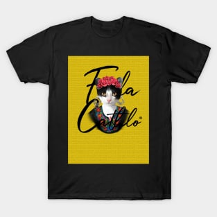 Yellow TXB back Cat Frida Cathlo version of - Frida Kahlo T-Shirt